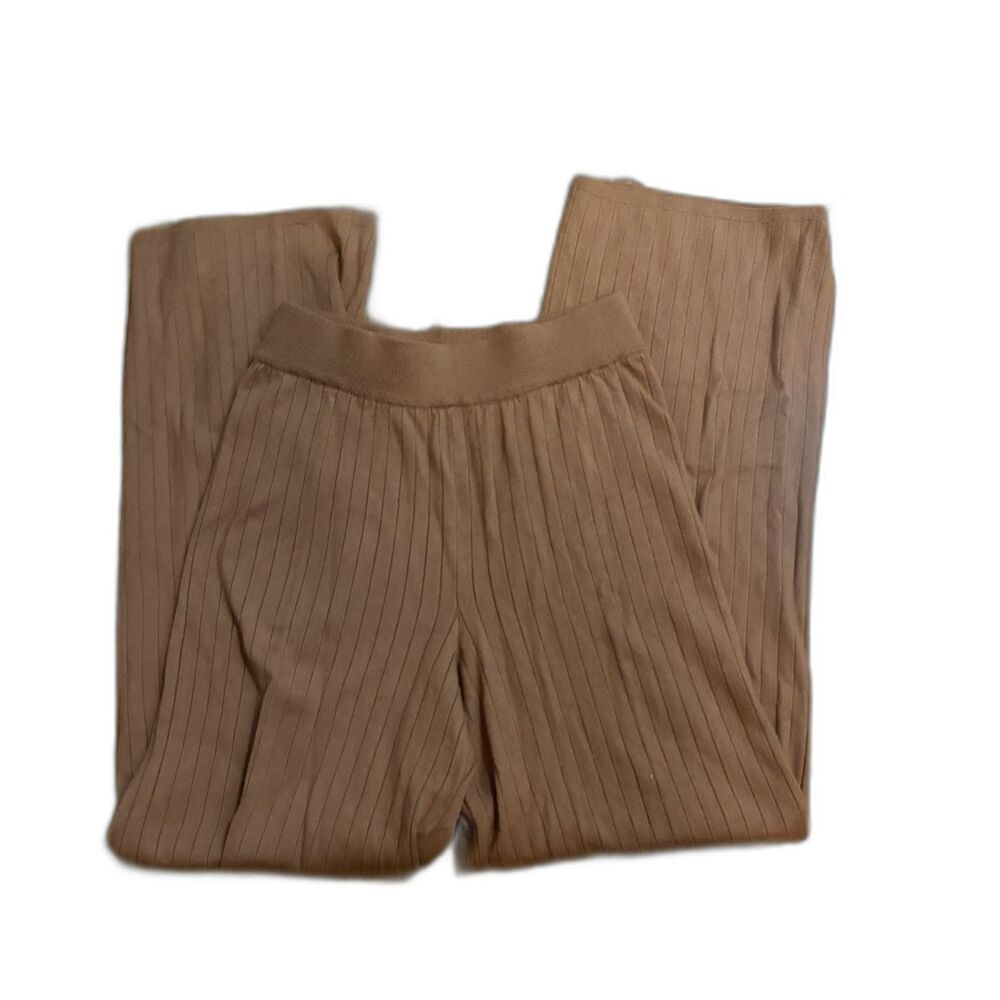 Abercrombie & Fitch Super Soft Ribbed Wide Leg Pants Small Brown Tan High Rise